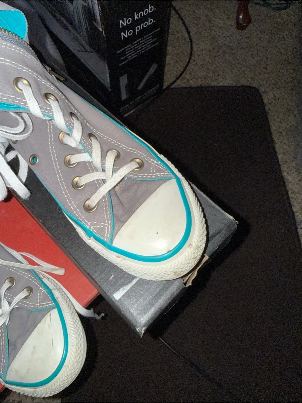 Converse Kids Gray High-Top Sneakers with Teal Accents